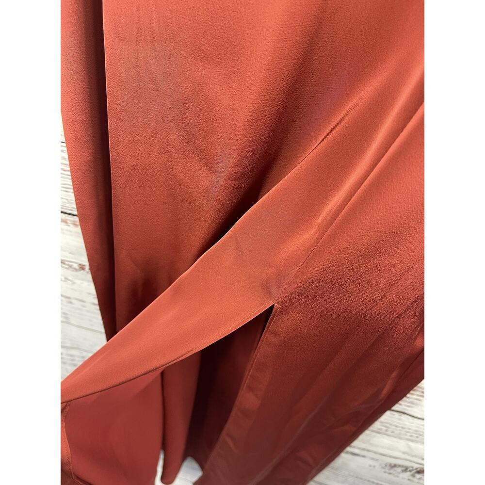 Azazie Dress Women's 4 Rust V Neck Satin Formal Bridesmaid Gown Open Back Slit - Picture 8 of 13
